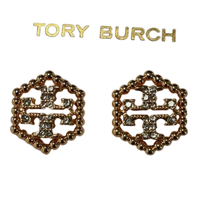 Tory Burch New Milgrain Hex Pavé Rose Gold Stud Earrings